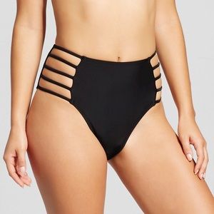 NWT High waist strappy black swim bottoms L